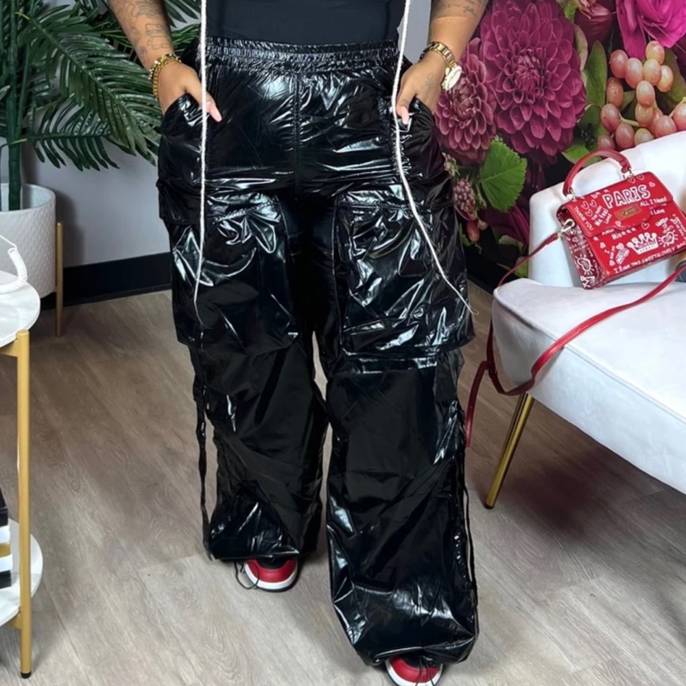 Vinyl (black patent) cargo pants